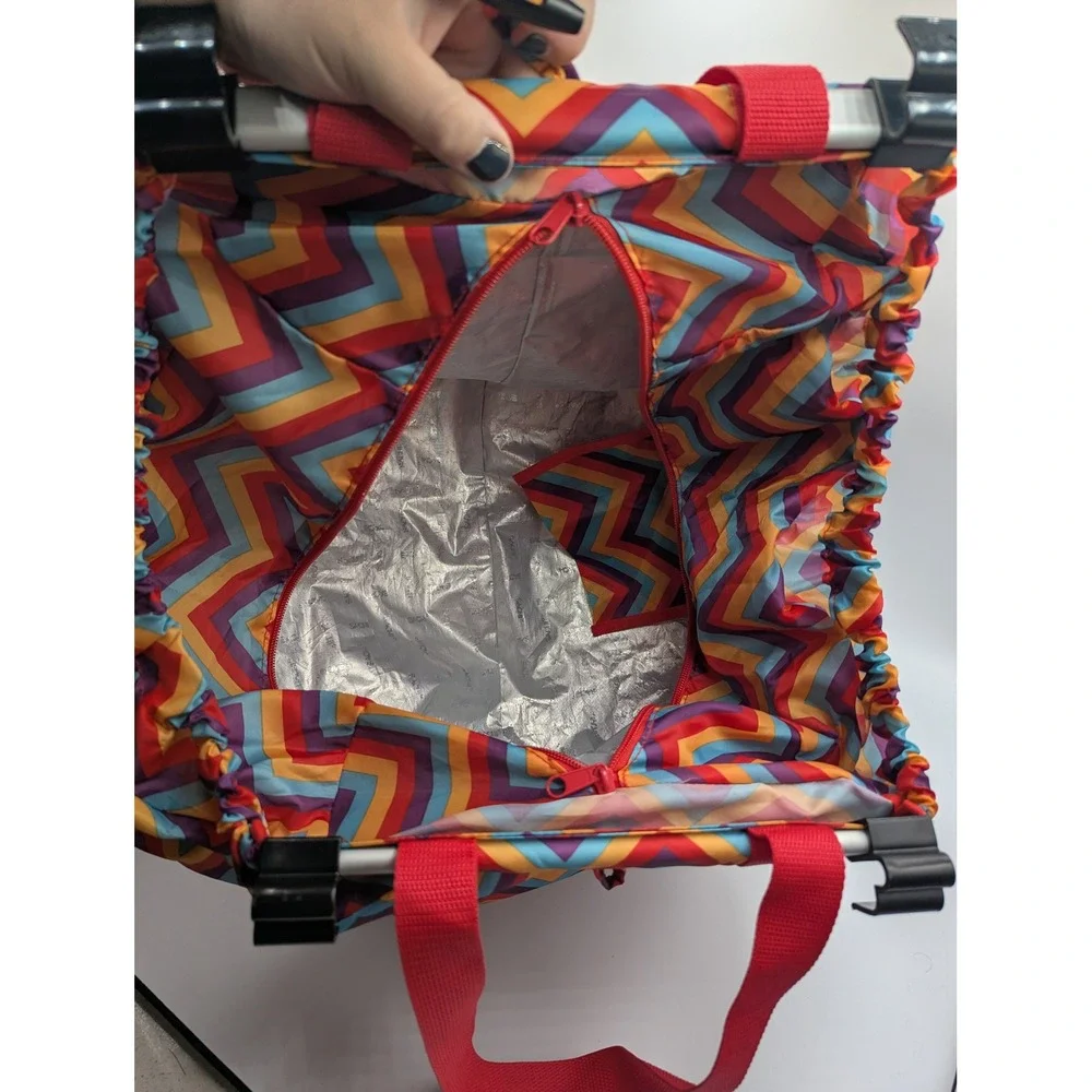 Sachi Insulated Shopping Cart Bag Multicolor Chevron Foil Lined Tote